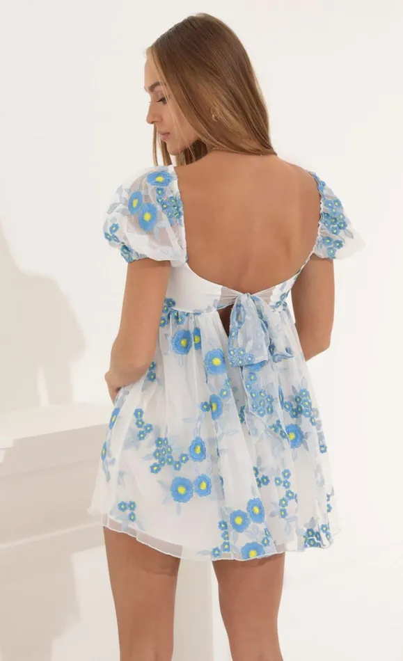 Baby Doll Dress White Floral Women LUCY IN THE SKY Mini Dresses Baby Doll Dress White Floral Women LUCY IN THE SKY Mini Dresses