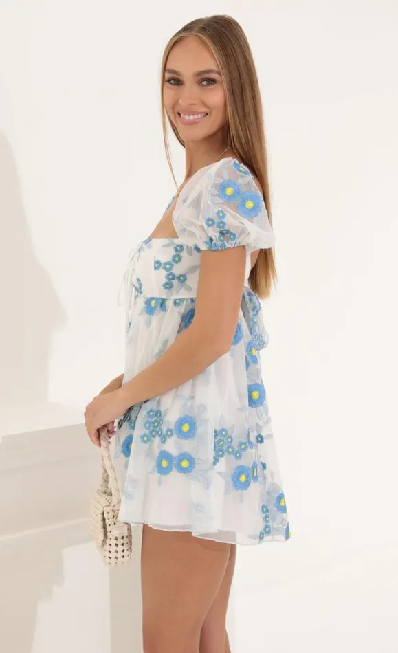 Baby Doll Dress White Floral Women LUCY IN THE SKY Mini Dresses Baby Doll Dress White Floral Women LUCY IN THE SKY Mini Dresses