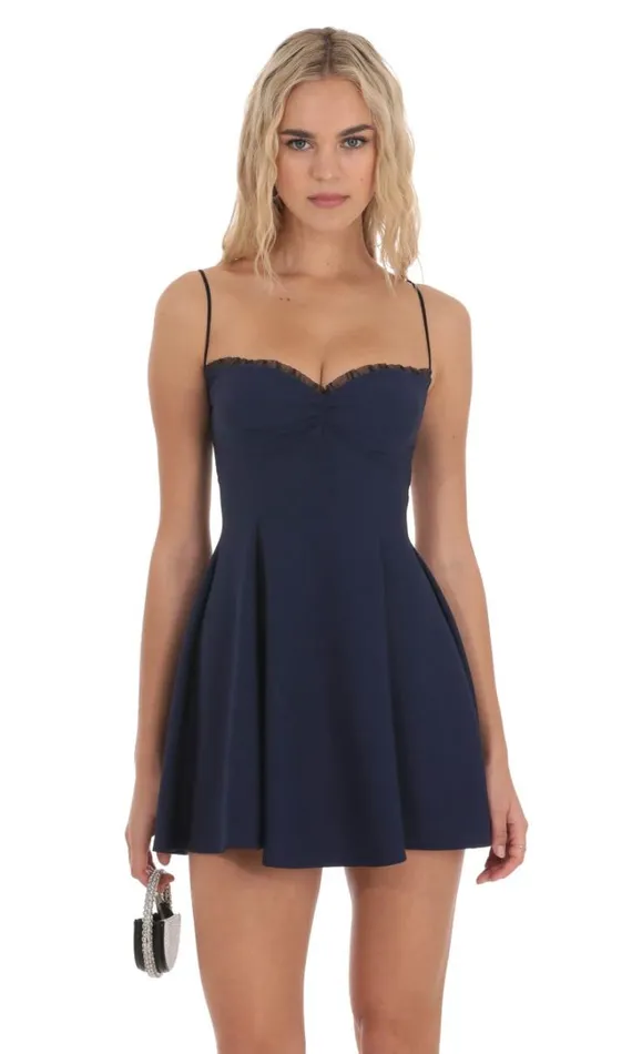 Back Lace ALine Dress Navy Women LUCY IN THE SKY Mini Dresses