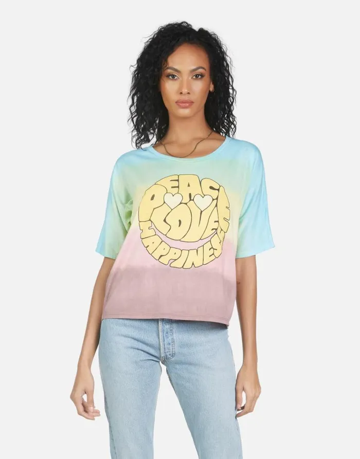 Barbie Text Happy Face Rainbow Ombre Women Lauren Moshi Short Sleeve