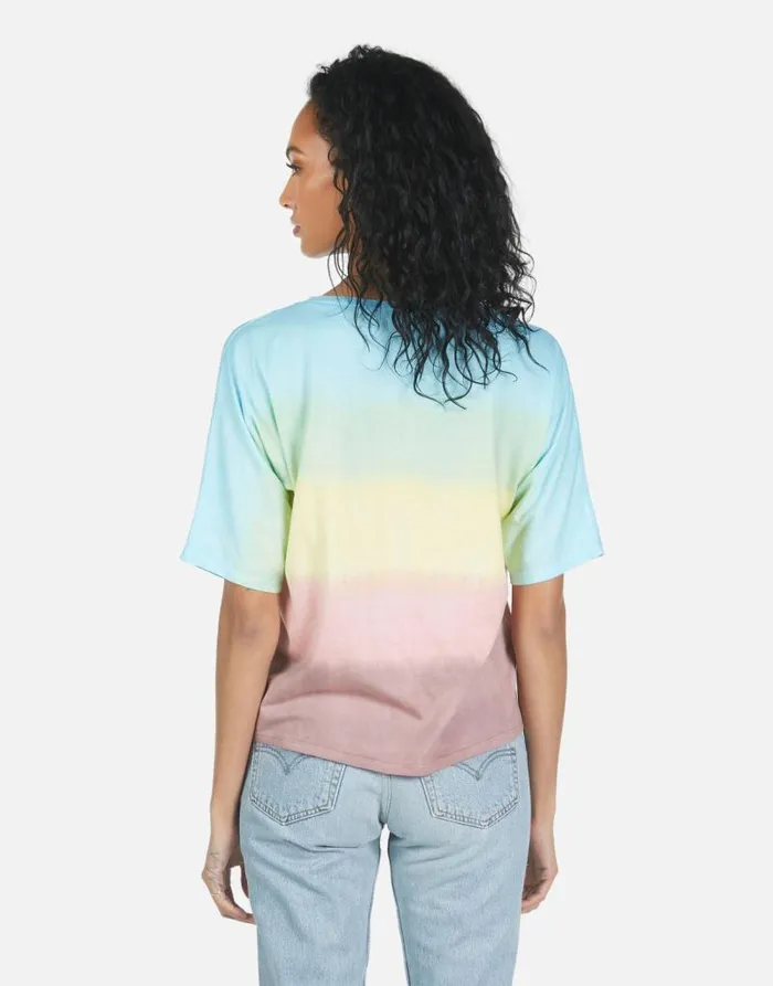 Barbie Text Happy Face Rainbow Ombre Women Lauren Moshi Short Sleeve