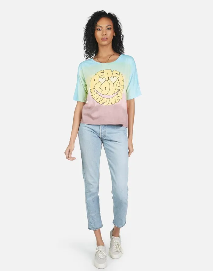 Barbie Text Happy Face Rainbow Ombre Women Lauren Moshi Short Sleeve