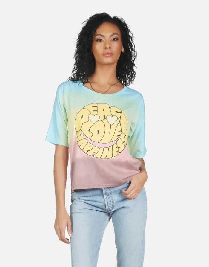 Barbie Text Happy Face Rainbow Ombre Women Lauren Moshi Short Sleeve