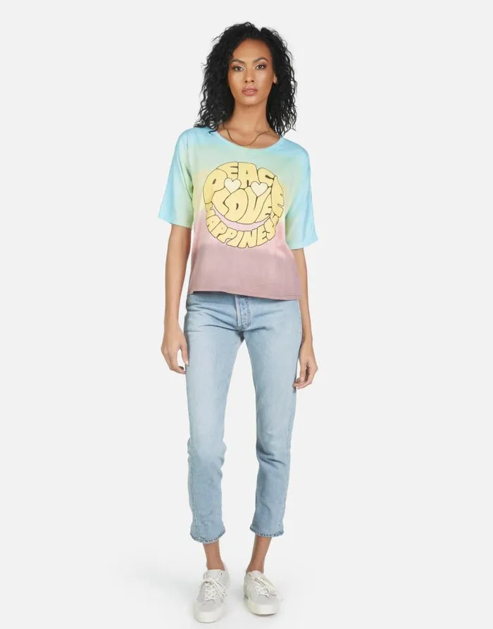 Barbie Text Happy Face Rainbow Ombre Women Lauren Moshi Short Sleeve