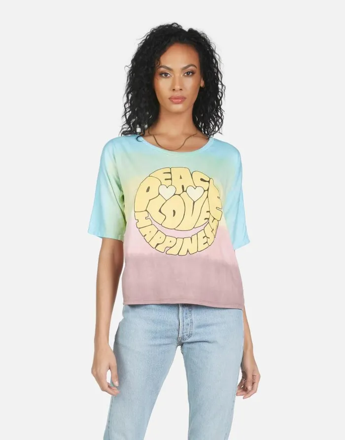 Barbie Text Happy Face Rainbow Ombre Women Lauren Moshi Short Sleeve