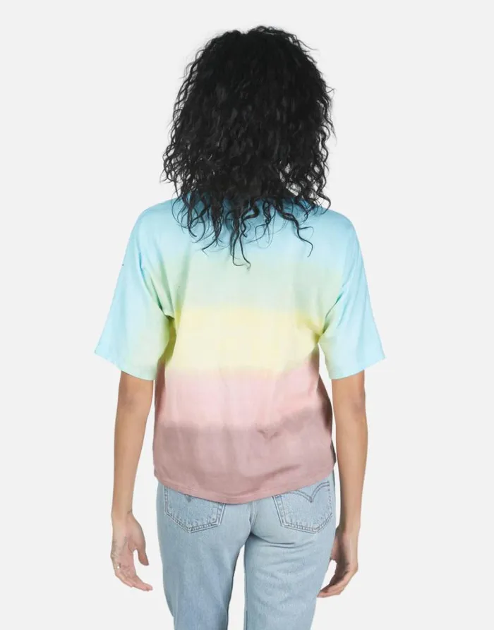 Barbie Text Happy Face Rainbow Ombre Women Lauren Moshi Short Sleeve