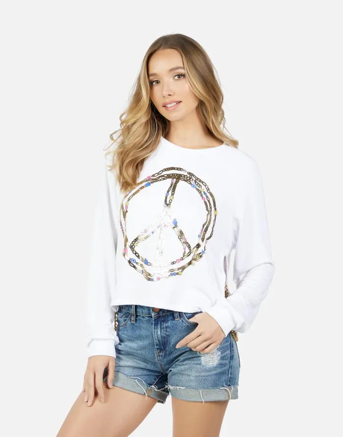 Bethany Foil Chain Peace White Women Lauren Moshi Long Sleeve