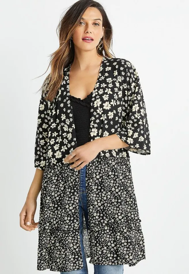 Black Daisy Tiered Kimono Women Maurices Tops