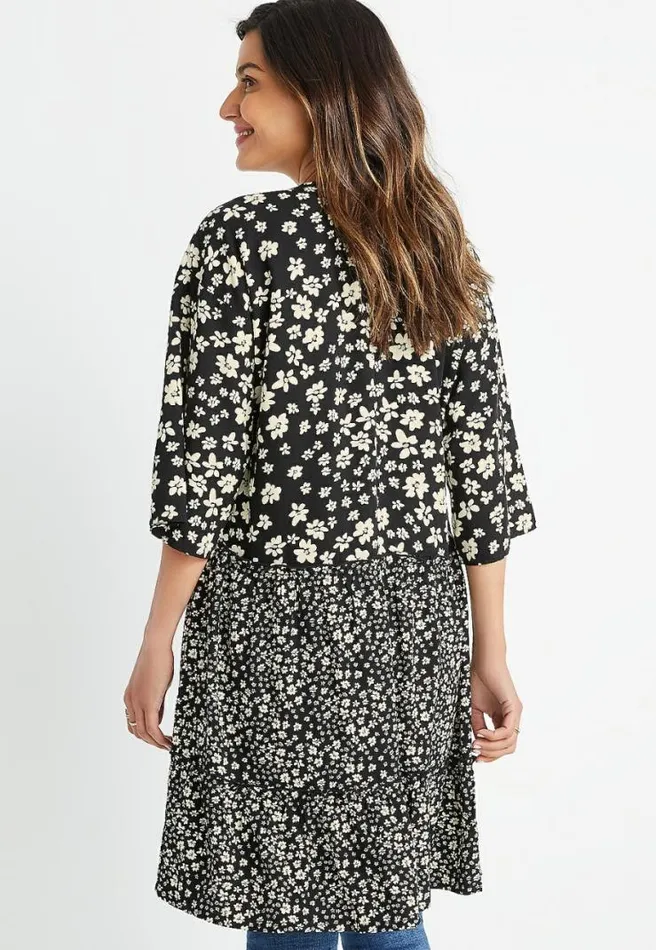Black Daisy Tiered Kimono Women Maurices Tops