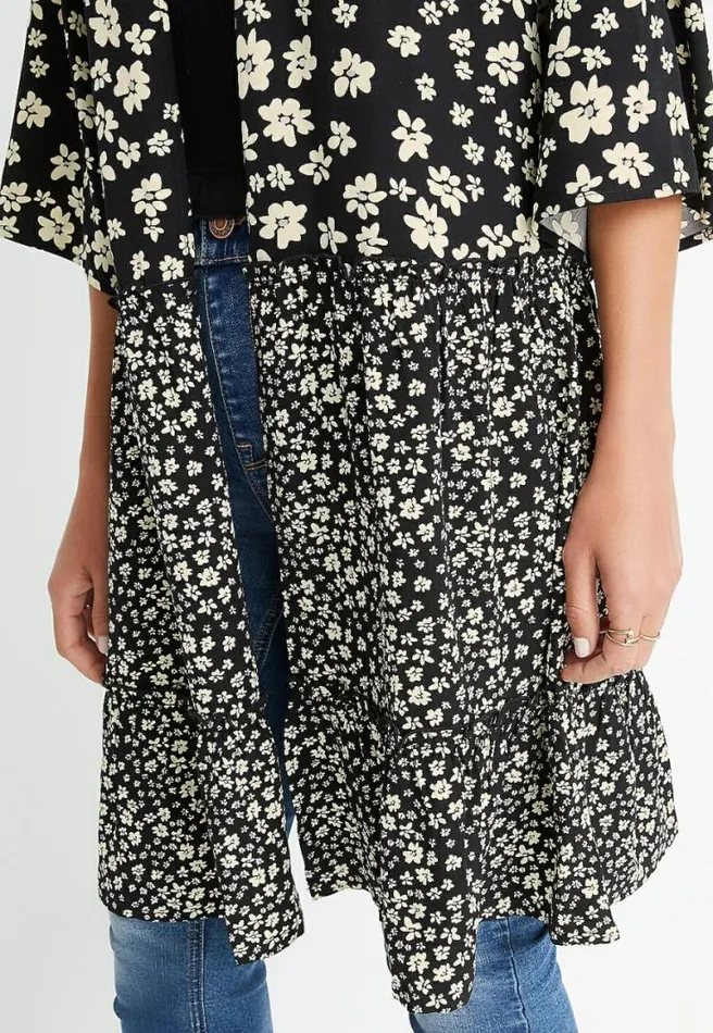Black Daisy Tiered Kimono Women Maurices Tops