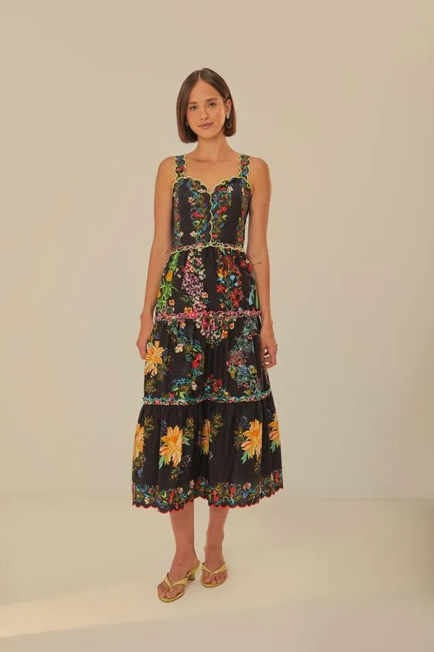 Black Delicate Forest Scarves Organic Cotton Maxi Dress Women FARM Rio Maxi Dresses
