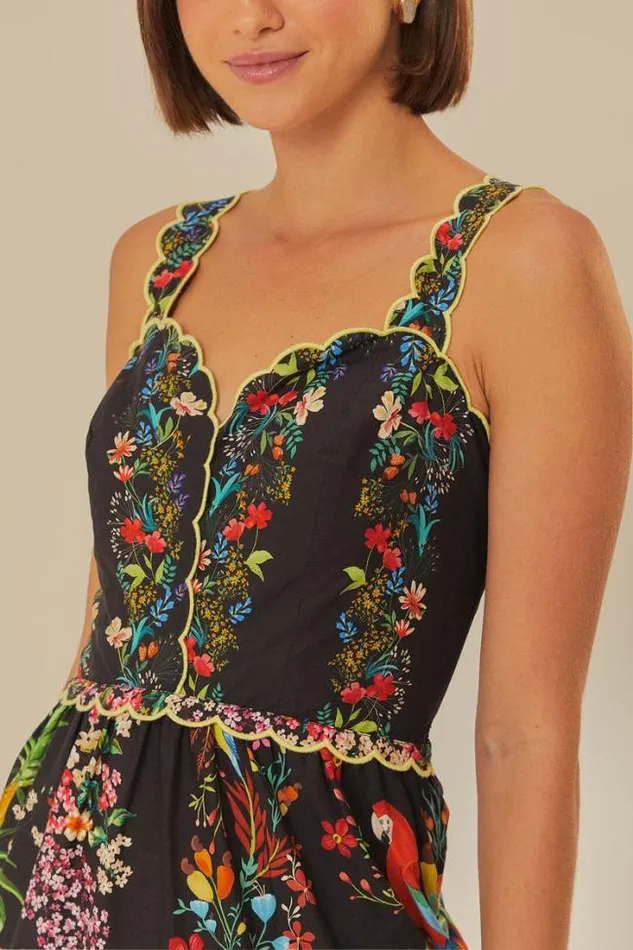 Black Delicate Forest Scarves Organic Cotton Maxi Dress Women FARM Rio Maxi Dresses