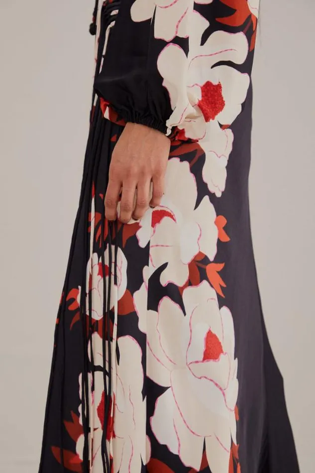 Black Peony Fringe Midi Skirt Women FARM Rio Skirts
