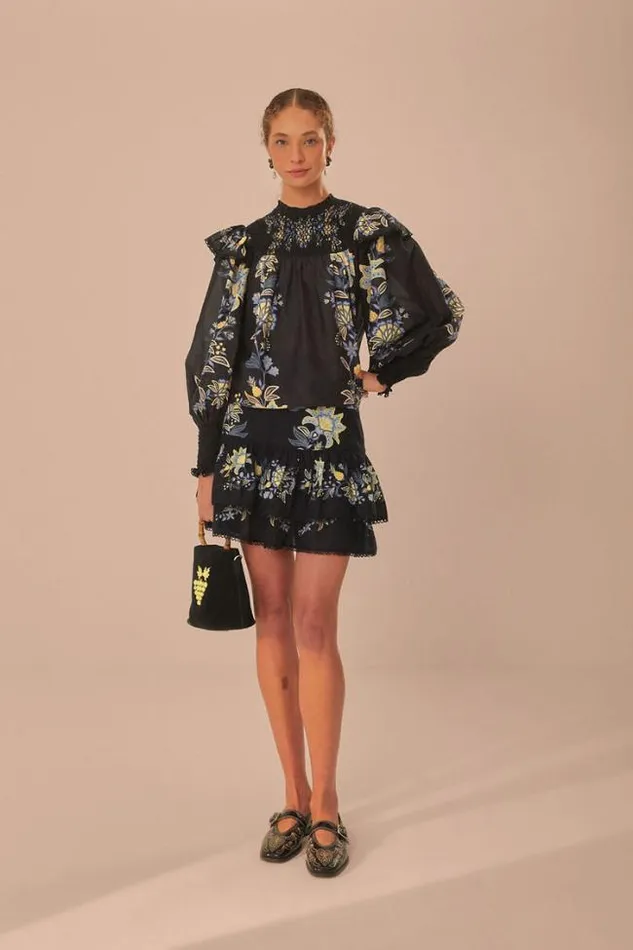 Black Stitched Garden Mini Skirt Women FARM Rio Skirts