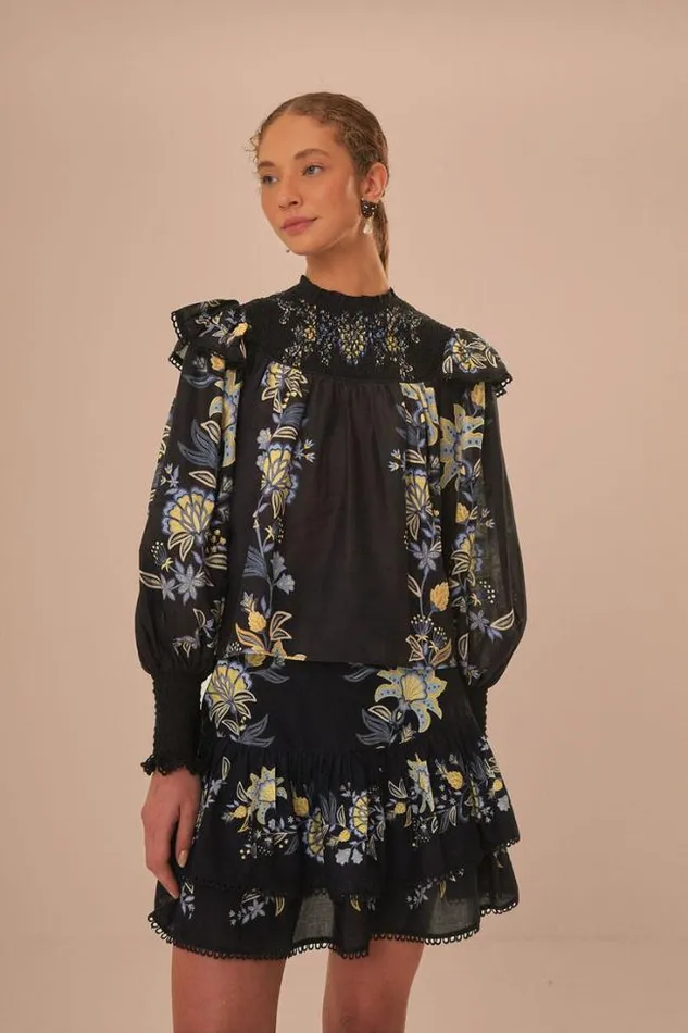 Black Stitched Garden Mini Skirt Women FARM Rio Skirts