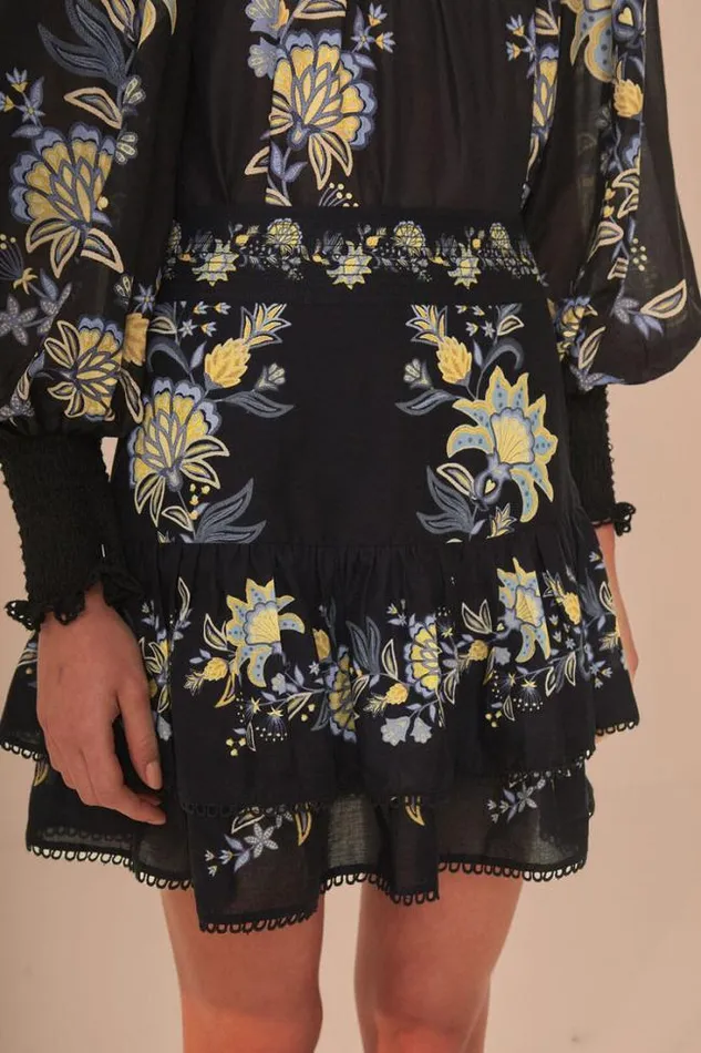 Black Stitched Garden Mini Skirt Women FARM Rio Skirts