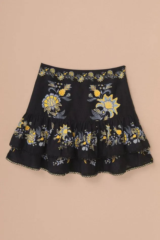 Black Stitched Garden Mini Skirt Women FARM Rio Skirts