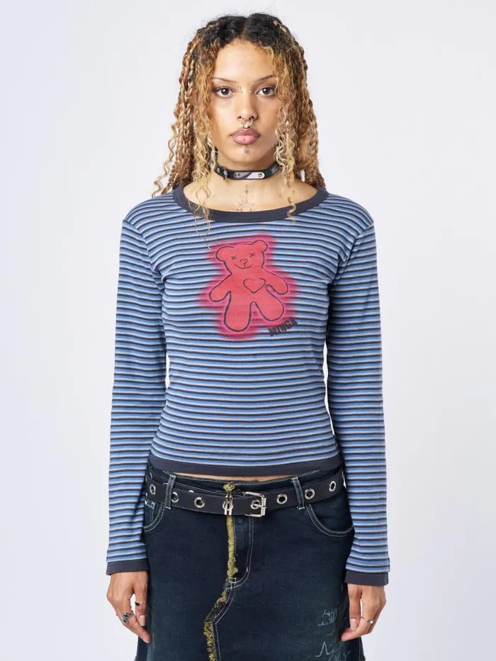 Bloody Teddy Blue Striped Top Women Minga London Tops and TShirts