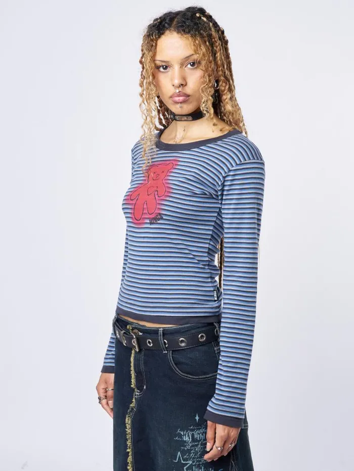 Bloody Teddy Blue Striped Top Women Minga London Tops and TShirts