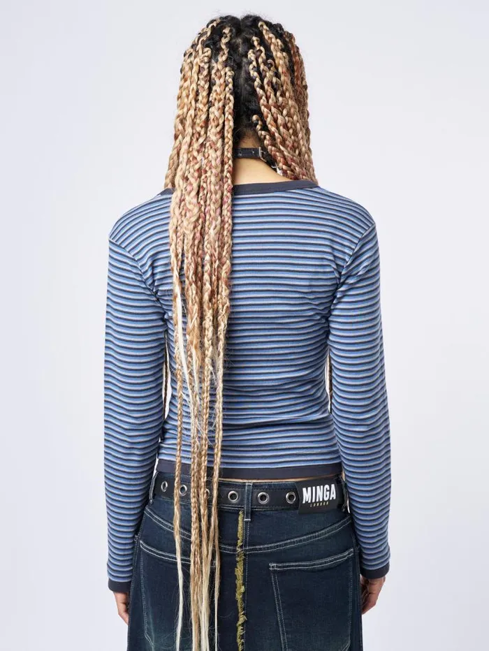 Bloody Teddy Blue Striped Top Women Minga London Tops and TShirts