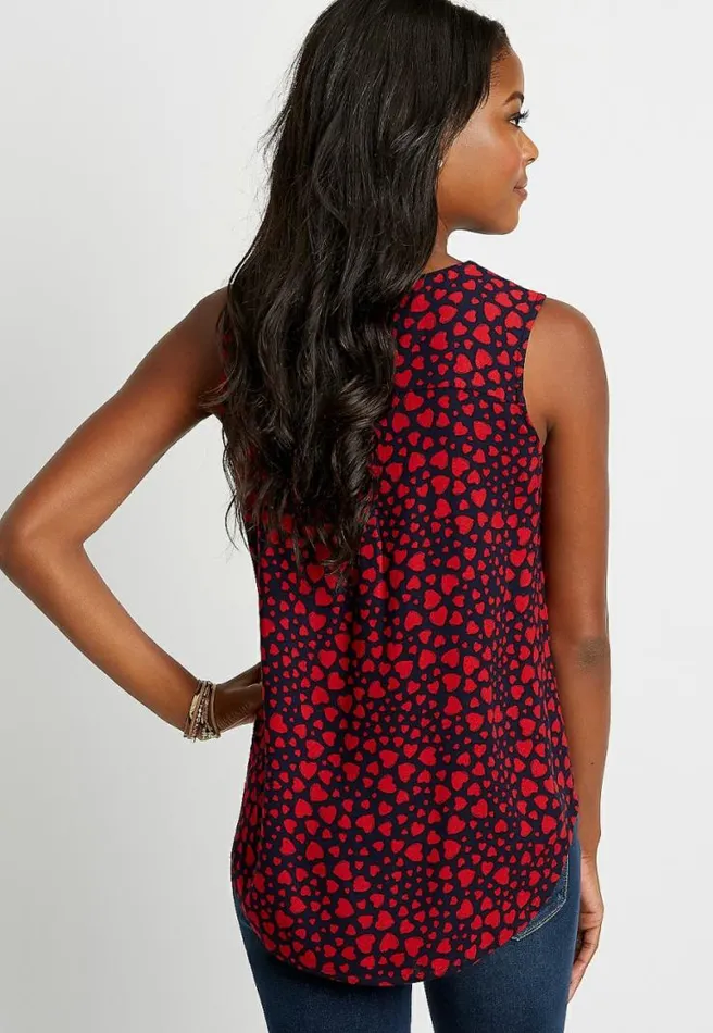 Blue Heart Print Button Down Tank Top Women Maurices Tops