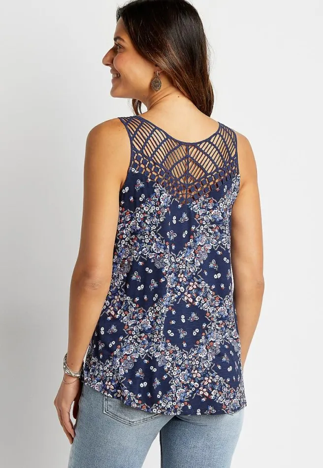 Blue Macrame Back Button Front Tank Top Women Maurices Tops