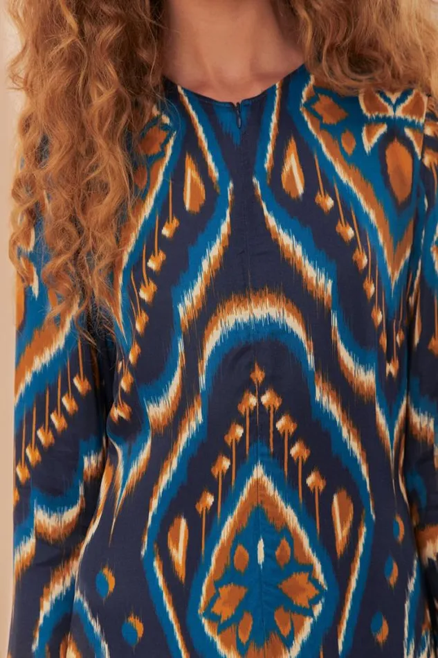 Blue Pineapple Ikat Lenzing Ecovero Viscose Maxi Dress Women FARM Rio Maxi Dresses