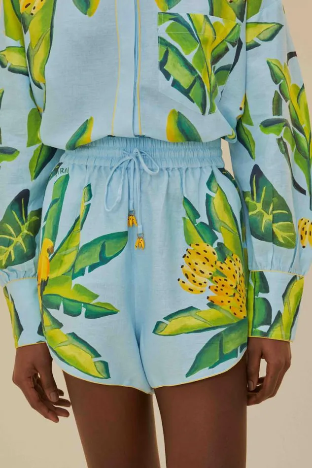 Blue Summer Foliage Scarf Lenzing Ecovero Euroflax Shorts Women FARM Rio Shorts