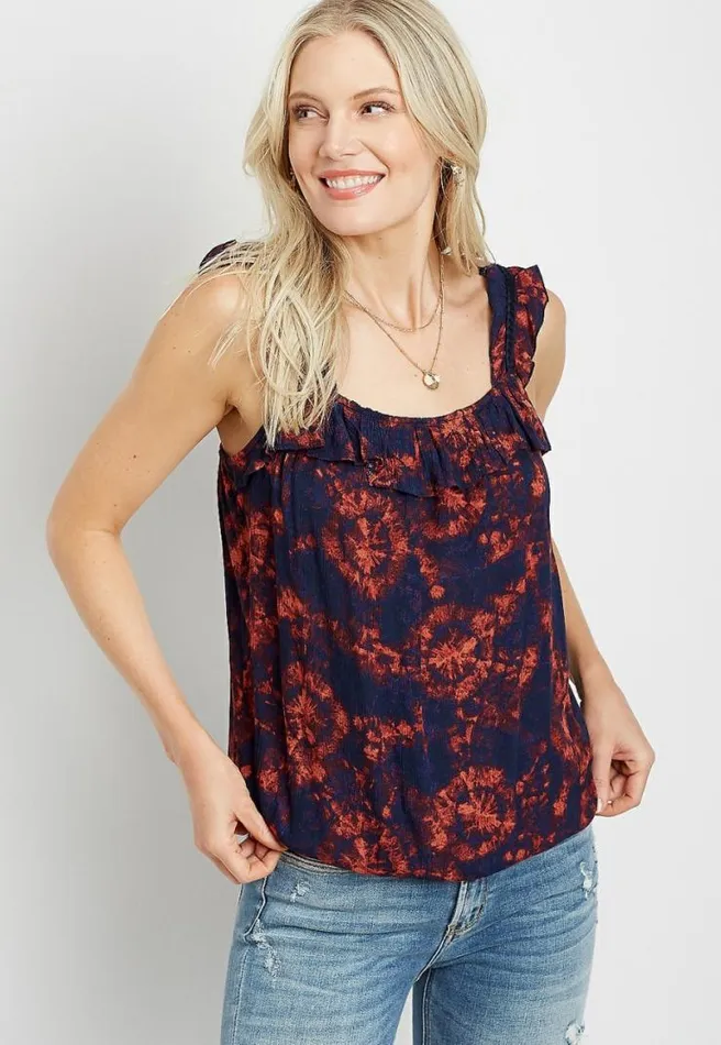 Blue Tie Dye Ruffle Strap Tank Top Women Maurices Tops