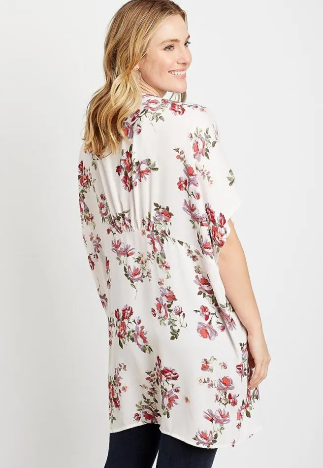 Blush Floral Shirred Back Kimono Women Maurices Tops