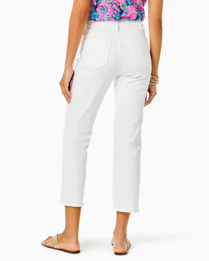 Bottoms Women Lilly Pulitzer 27034 South Ocean High Rise Straight Leg Jean Resort White
