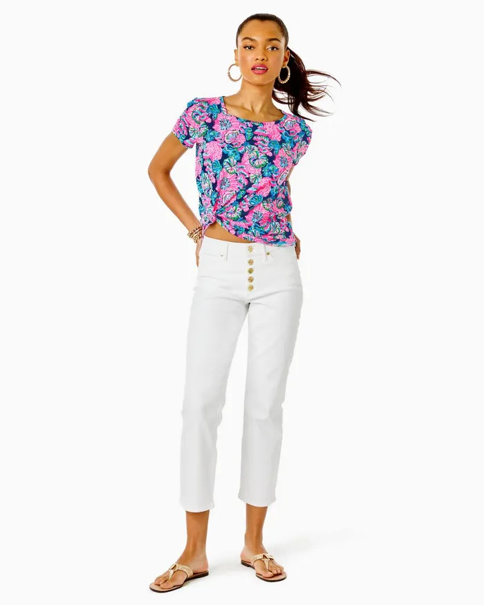 Bottoms Women Lilly Pulitzer 27034 South Ocean High Rise Straight Leg Jean Resort White Bottoms Women Lilly Pulitzer 27034 South Ocean High Rise Straight Leg Jean Resort White