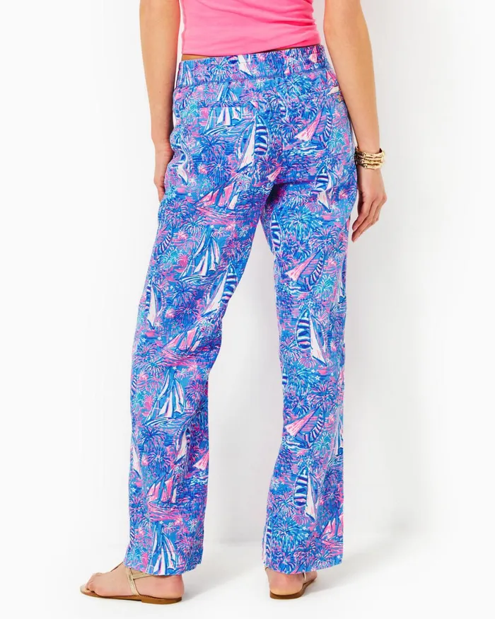 Bottoms Women Lilly Pulitzer 31034 Deri Linen Palazzo Pant Boca Blue Its A Sailabration