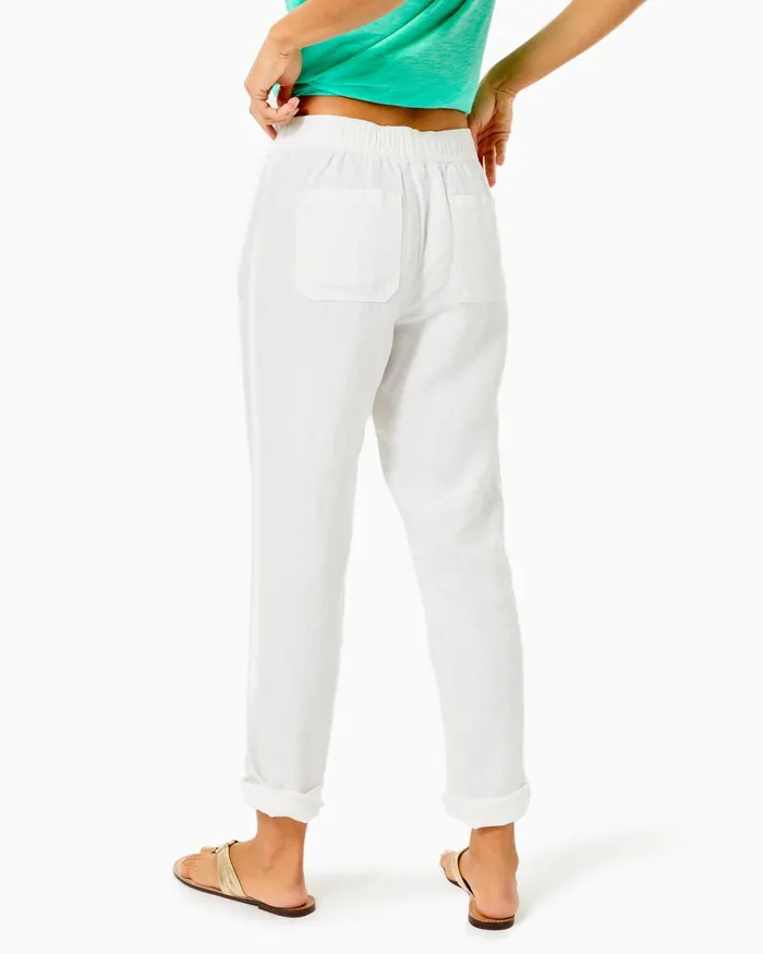 Bottoms Women Lilly Pulitzer 31034 Taron MidRise Linen Pant Resort White