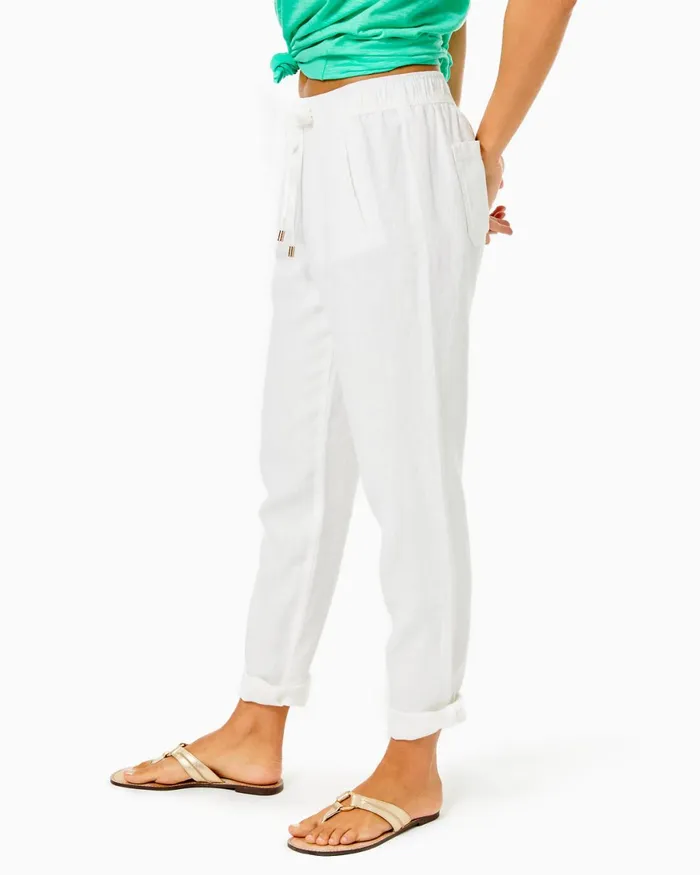 Bottoms Women Lilly Pulitzer 31034 Taron MidRise Linen Pant Resort White Bottoms Women Lilly Pulitzer 31034 Taron MidRise Linen Pant Resort White