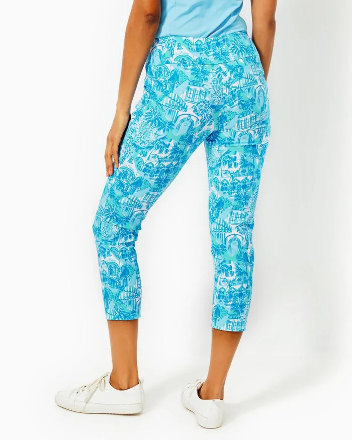 Bottoms Women Lilly Pulitzer UPF 50 Luxletic 25034 Corso Crop Pant Amalfi Blue Sunny State Of Mind Golf
