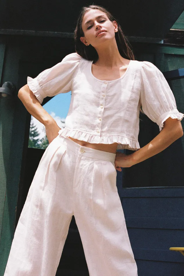 Bottoms Women The Asa Pant Pearl Linen Christy Dawn
