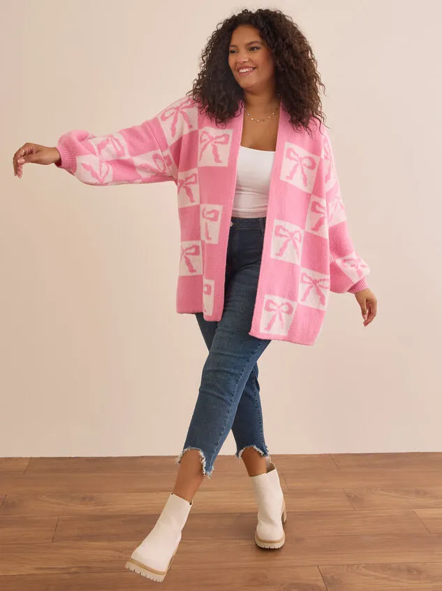 Bow Checkered Cardigan Pinkivory Women Altar039d State Sweaters Cardigans