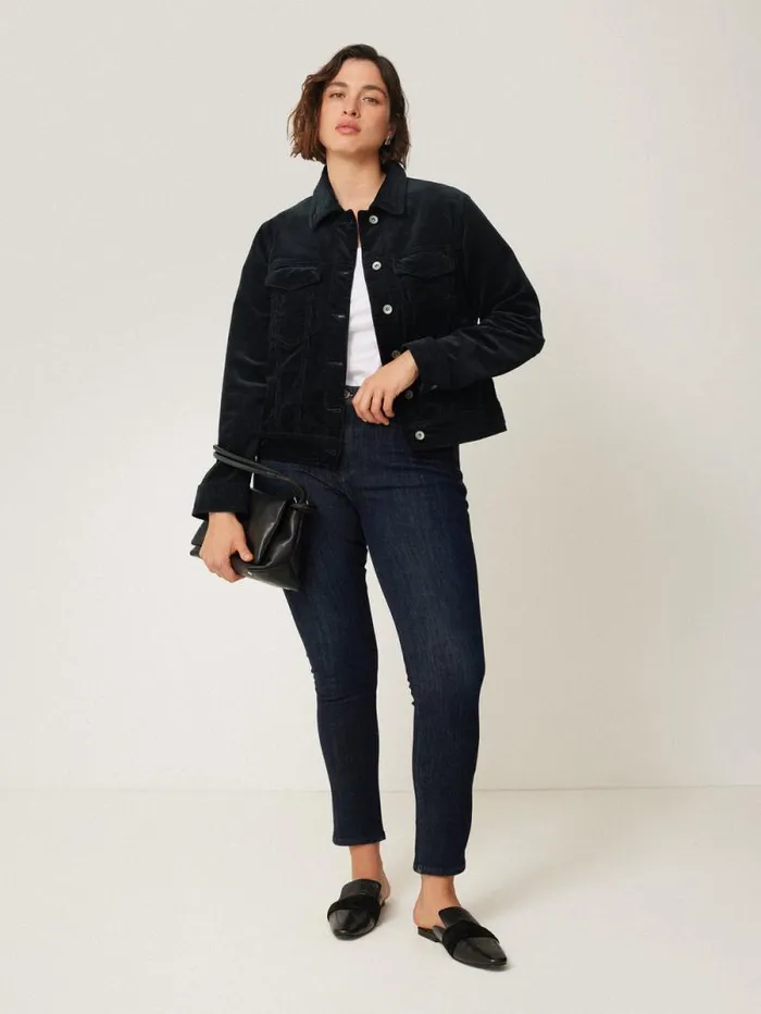 Boxy Cord Trucker Jacket Navy Women Jigsaw Coats and Jackets