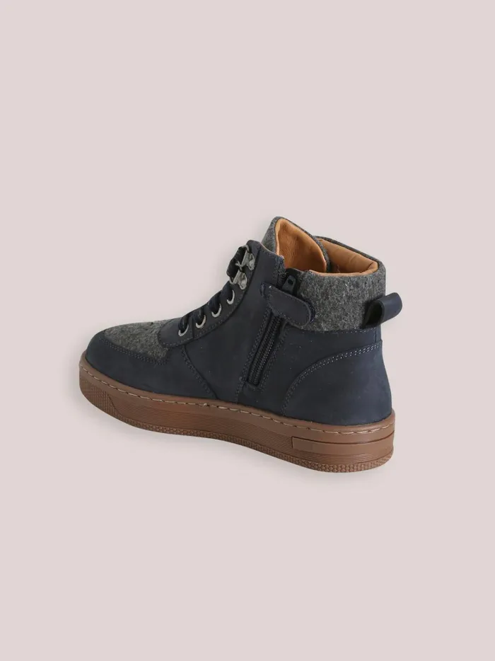Boys Shoes Cyrillus Leather And Wool Sneakers Gris Chine Fonce