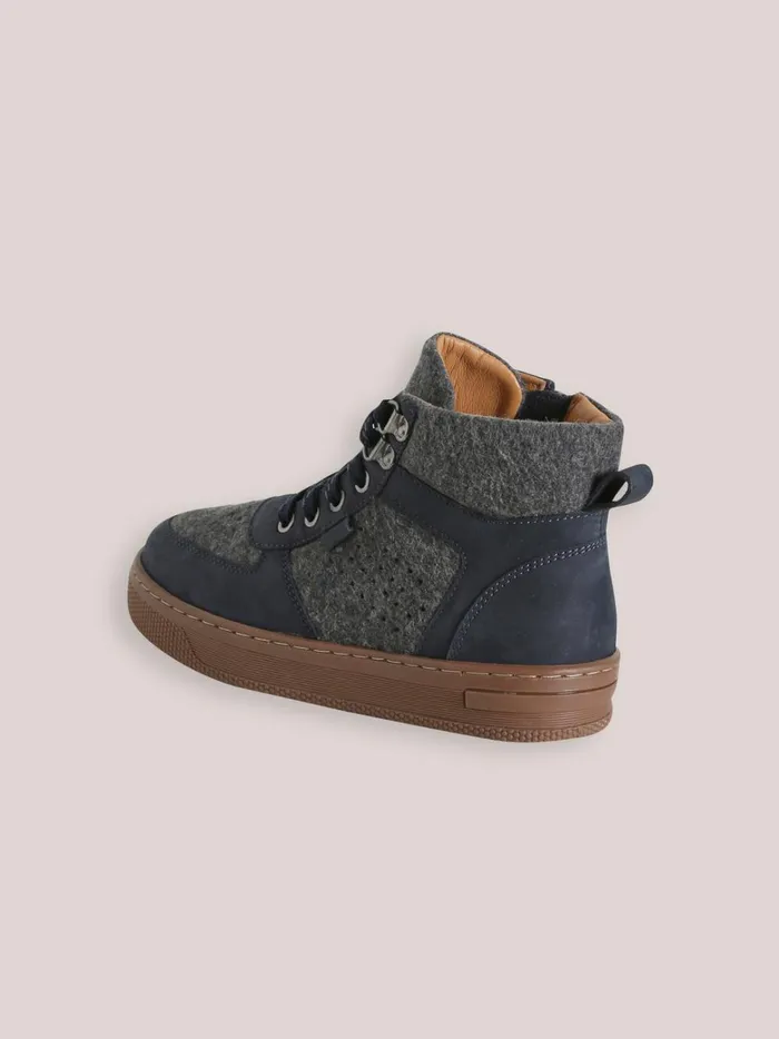 Boys Shoes Cyrillus Leather And Wool Sneakers Gris Chine Fonce