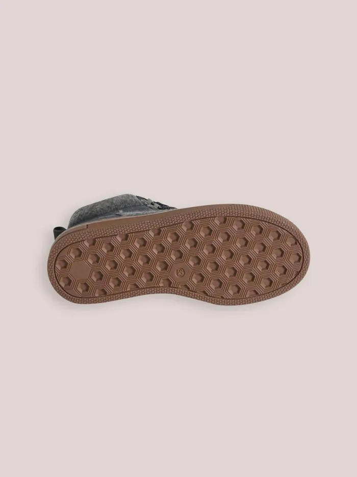 Boys Shoes Cyrillus Leather And Wool Sneakers Gris Chine Fonce