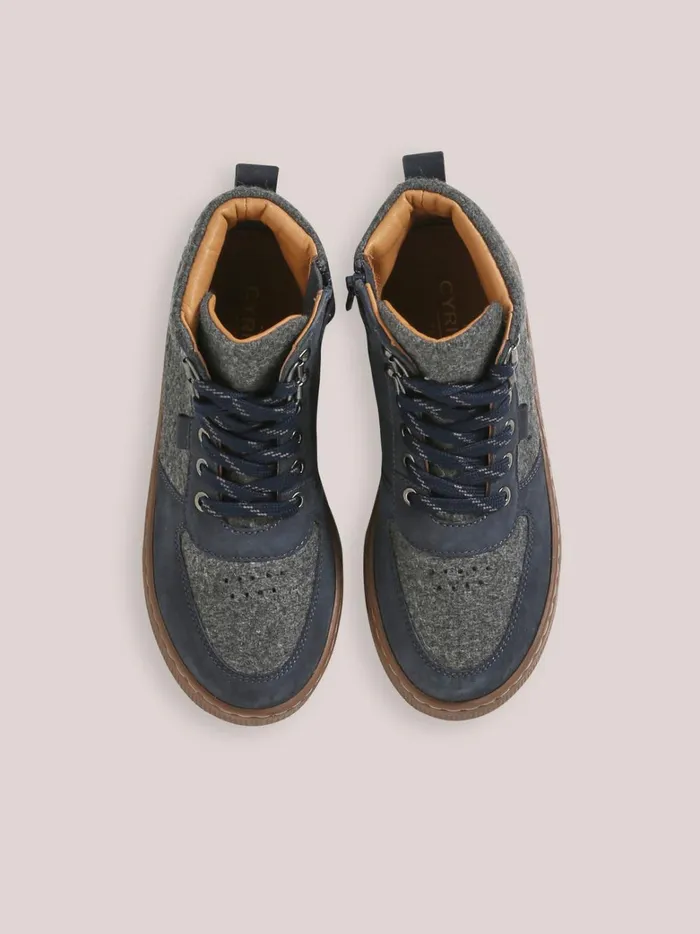 Boys Shoes Cyrillus Leather And Wool Sneakers Gris Chine Fonce