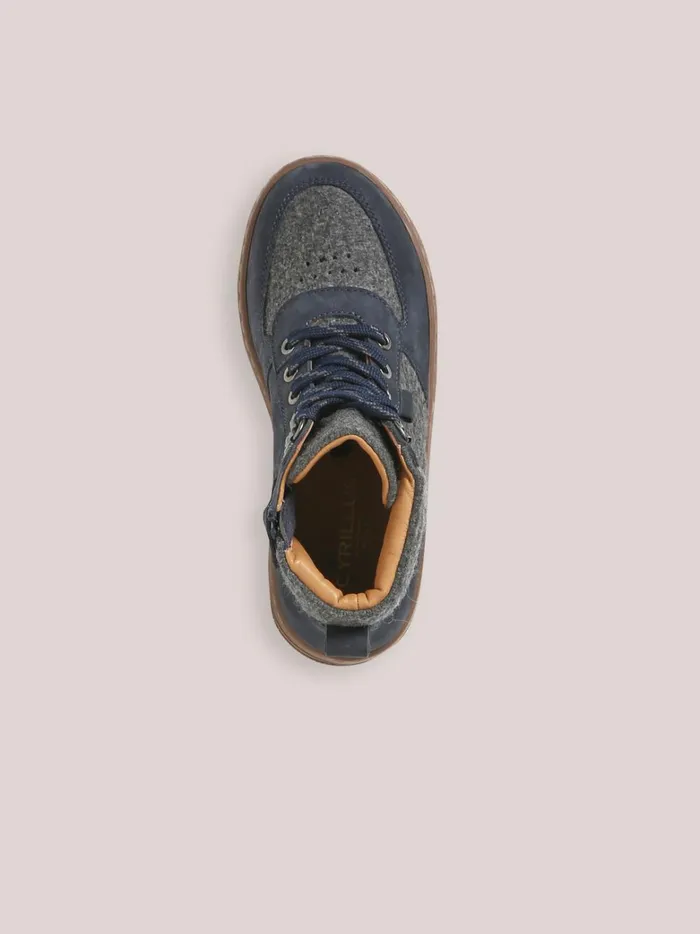 Boys Shoes Cyrillus Leather And Wool Sneakers Gris Chine Fonce