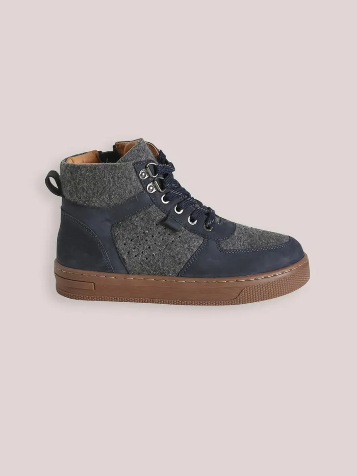 Boys Shoes Cyrillus Leather And Wool Sneakers Gris Chine Fonce