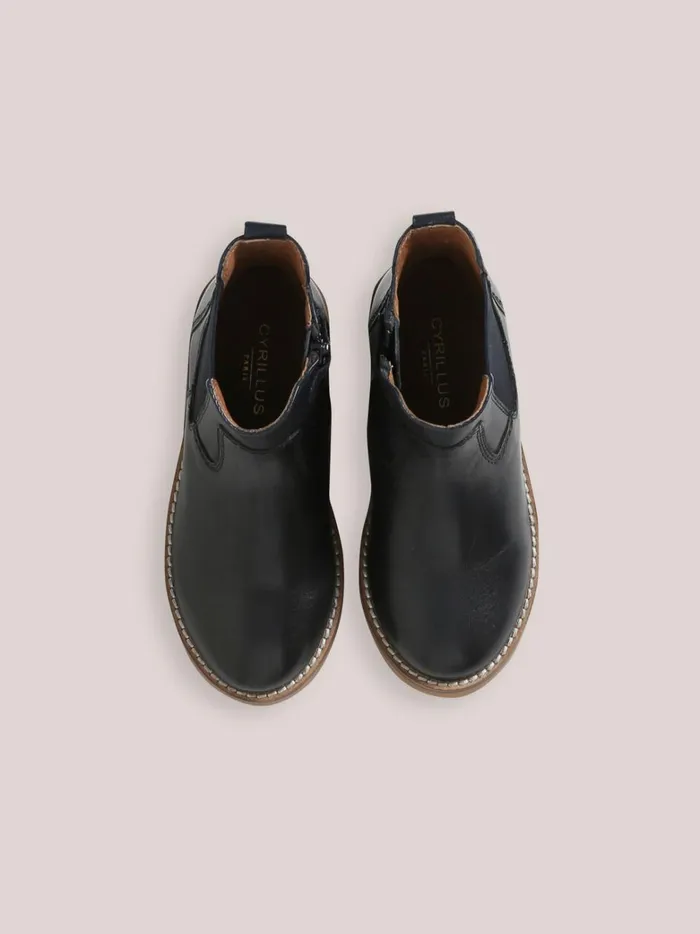 Boys Shoes Cyrillus Leather Chelsea Boots Marine