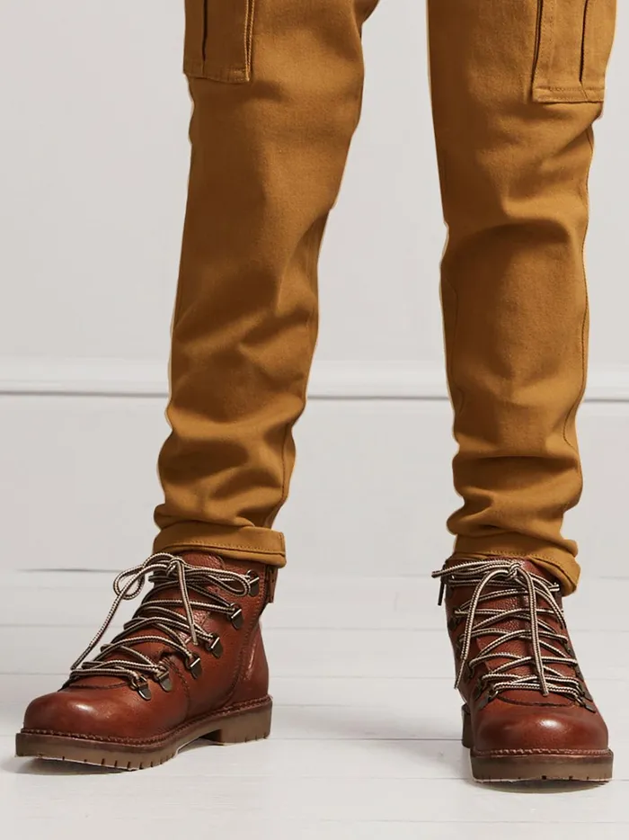 Boys Shoes Cyrillus Leather Mountain Boots Camel