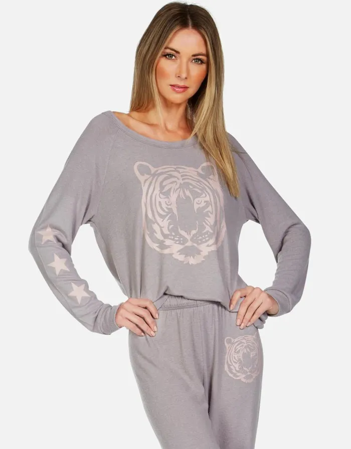 Brenna Tiger Face Stone Women Lauren Moshi Long Sleeve