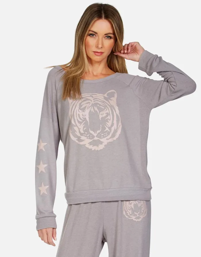 Brenna Tiger Face Stone Women Lauren Moshi Long Sleeve
