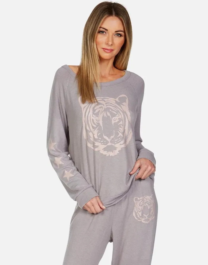 Brenna Tiger Face Stone Women Lauren Moshi Long Sleeve
